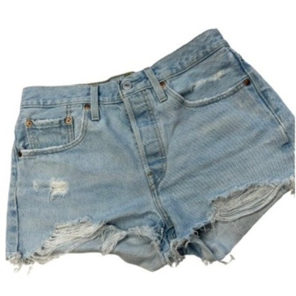Levis 501 Original Distressed Denim Shorts Light Wash High Rise Cut Offs